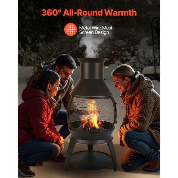 22-tums Chiminea Utomhusspis i Järn, med Grillnät och Skorstensbeläggning, Robust och Väderbeständig