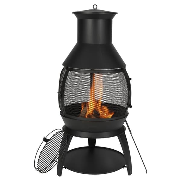 22-tums Chiminea Utomhusspis i Järn, med Grillnät och Skorstensbeläggning, Robust och Väderbeständig
