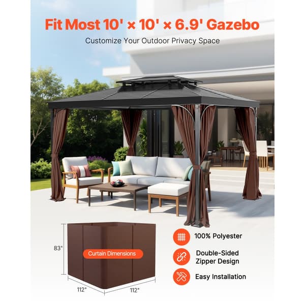 Gazebo-Verho 10' x 10' x 6,9', Yksityisyyden suojaverho, Vedenpitävä, Kahvinvärinen