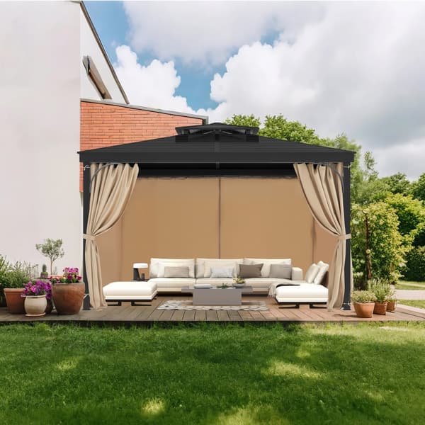 Gazebo Yksityisyyssuoja 12' x 10' x 7', Vedenpitävät Gazebo-verhot, Khaki
