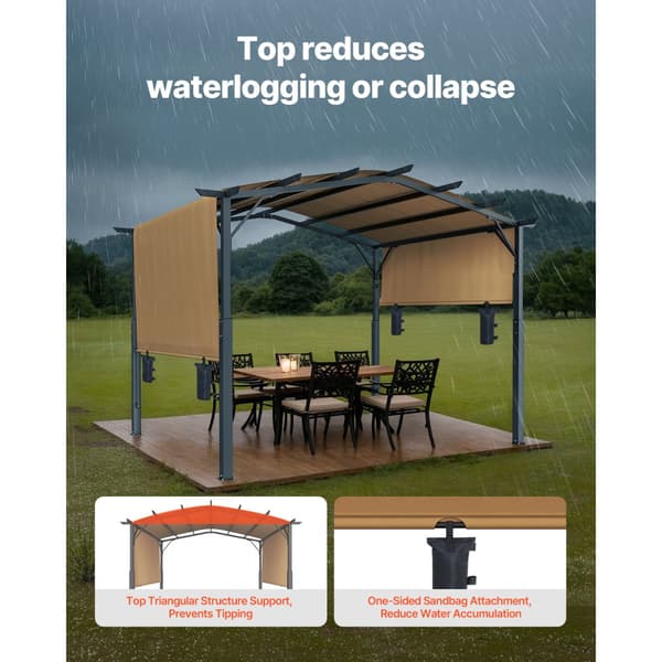 10 x 10 jalkaa ulkokäyttöinen, sisäänvedettävä pergolakatos, kaareva yläosa, metallipergola
