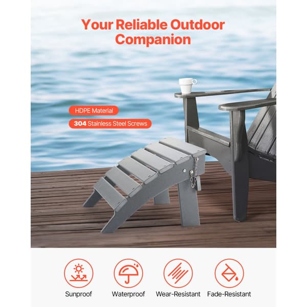 Adirondack Ottoman 16,9 L x 18,9 W x 13 H tuumaa, HDPE kokoontaittuva jalkatuki, harmaa