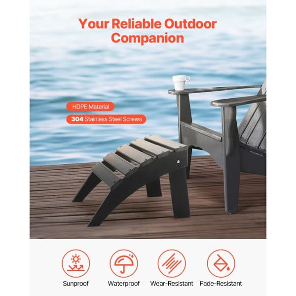Adirondack Ottoman 18,7L x 19,7W x 13H tuumaa, taitettava HDPE-jalkatuki, musta