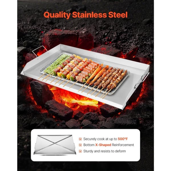 36x22 Platt Grillgaller, Universal BBQ Grillpanna i Rostfritt Stål, Köksredskap