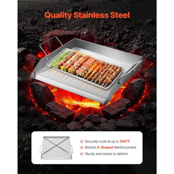 18x16 Flad Top Bageplade, Universal BBQ Grillpande, Rustfrit Stål, Køkkengrej