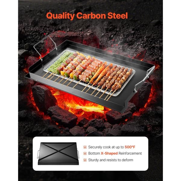 Hiiliteräksinen BBQ-Grillipannu, 24x16 litteä parila, universaali käyttö