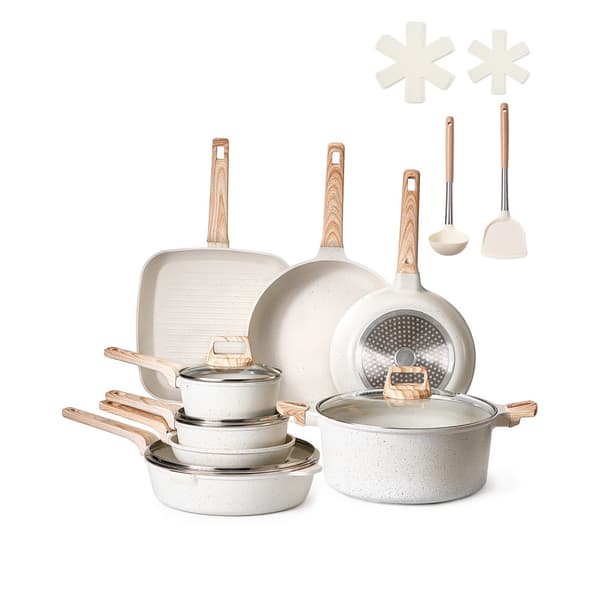 19-delade Grytor och Kastruller, Granit Nonstick, Köksredskap i Vit Färg, Lätt att Rengöra