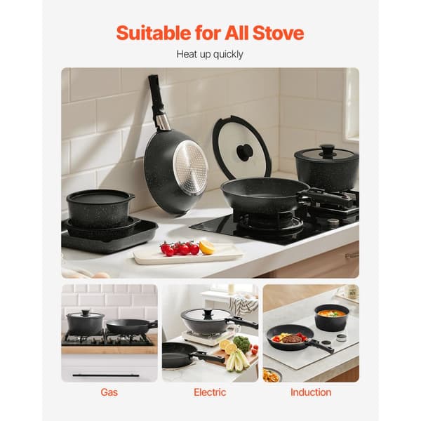 Granit Nonstick Köksredskap, 17-delade Grytor och Kastruller, Svart