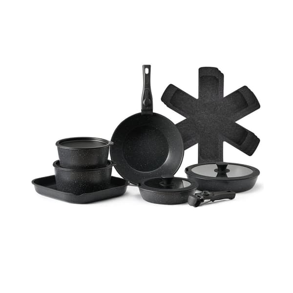 Granit Nonstick Köksredskap, 17-delade Grytor och Kastruller, Svart