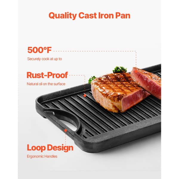 20x10 Grillipannu, Käännettävä, Valmiiksi Maustettu BBQ-Pannu, Valurauta, Musta