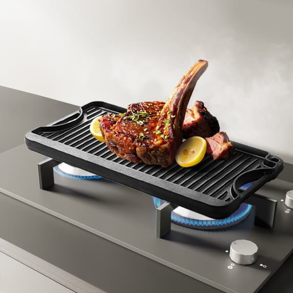 20x10 Grillipannu, Käännettävä, Valmiiksi Maustettu BBQ-Pannu, Valurauta, Musta