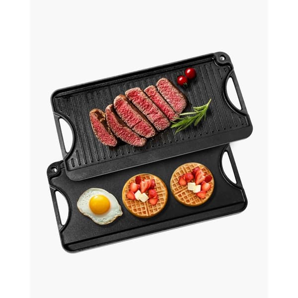 20x10 Grillipannu, Käännettävä, Valmiiksi Maustettu BBQ-Pannu, Valurauta, Musta