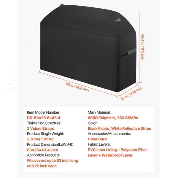 63 tums Grillskydd, Heavy Duty BBQ Gasgrillskydd, Utomhus, Vattentåligt, Slitstarkt Material