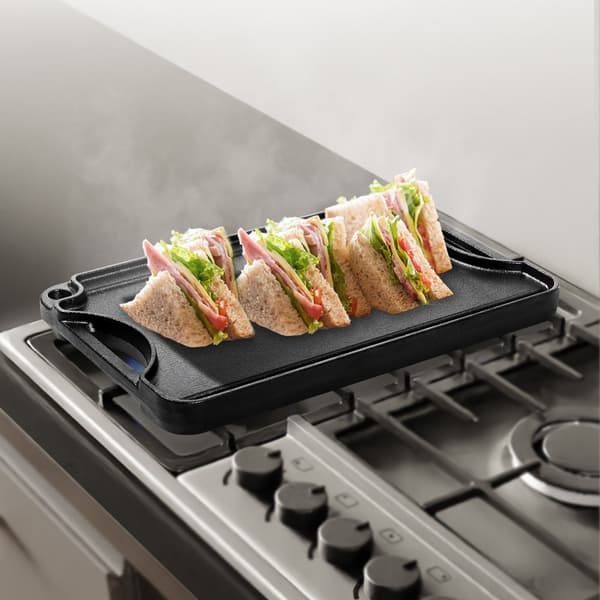 14x8,5 Kääntyvä Grillipannu, Esimaustettu BBQ-Pannu Valurauta, Musta, Erinomainen Lämmönjohtavuus