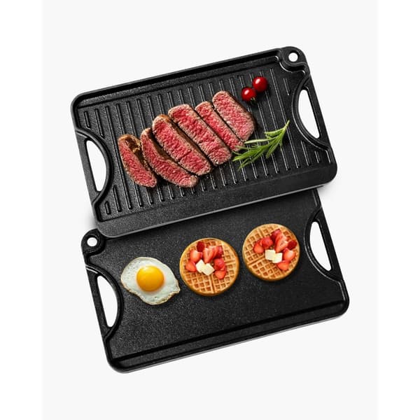 14x8,5 Kääntyvä Grillipannu, Esimaustettu BBQ-Pannu Valurauta, Musta, Erinomainen Lämmönjohtavuus