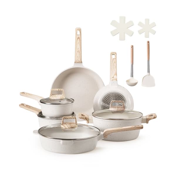 17-delade Köksredskap, Grytor och Kastruller, Granit Nonstick, Vit Färg