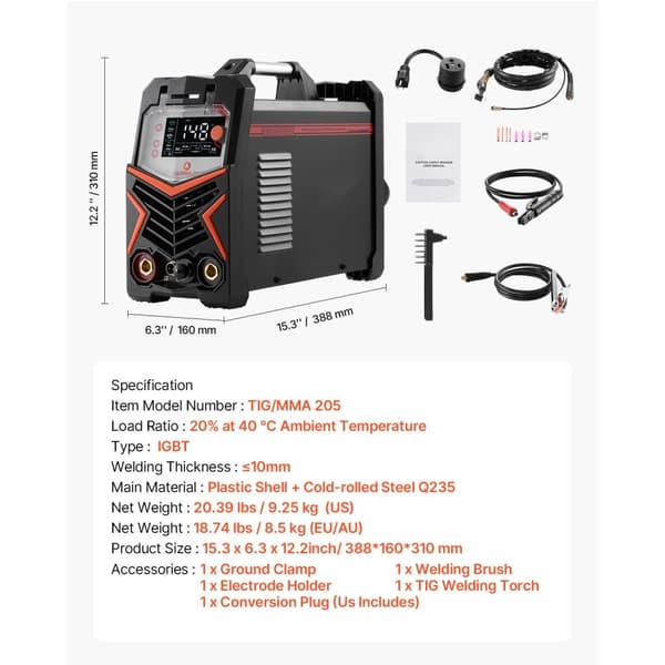 TIG Svejser 3-i-1, Pulse MMA Stick, IGBT Inverter LED, kraftfuld svejsning