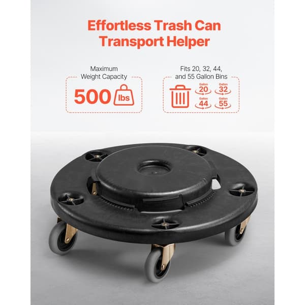 2-pack Rund Papperskorgs-Dolly, Passar 20, 32, 44, 55 Gal Sopbehållare, Robust och Lätt att Flytta