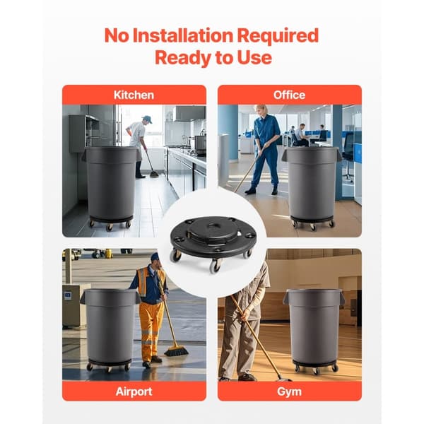 2-pack Rund Papperskorgs-Dolly, Passar 20, 32, 44, 55 Gal Sopbehållare, Robust och Lätt att Flytta