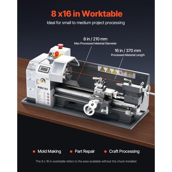 Metallisorvi 8 x 16 in, 550W Pöytäsorvikone, 0-2500 RPM Vaihteleva Nopeus
