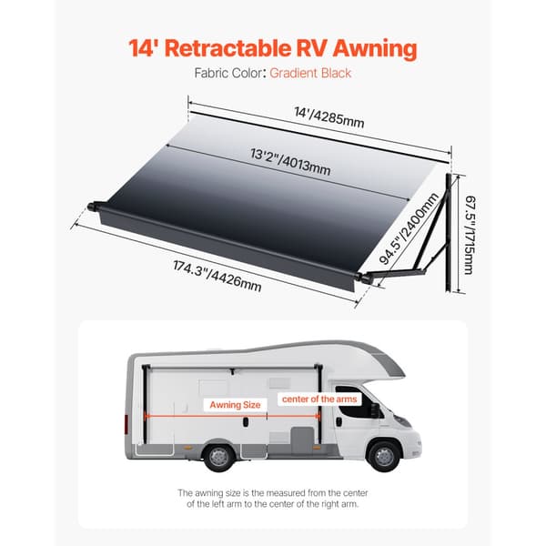 14' RV-udskiftningsmarkise, Elektrisk trailermarkise, Kompatibel med de fleste DC12V-campingvogne