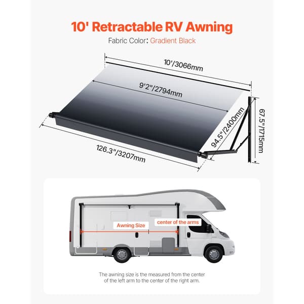 RV Ersättningsmarkis 10', Elektrisk Släpmarkis, Passar De Flesta DC12V Husbilar