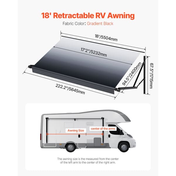 RV-Udskiftningsmarkise, 18', Elektrisk Trailermarkise, Kompatibel med de fleste DC12V-campingvogne