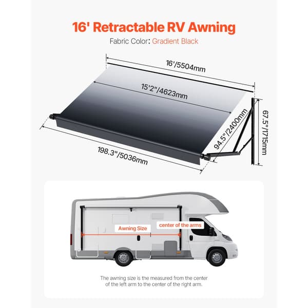 16' RV-Udskiftningsmarkise, Elektrisk Trailermarkise, Kompatibel med Fleste DC12V-Campingvogne