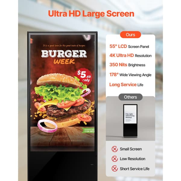 55 Digital Skyltningsskärm, Pekskärm 4K UHD LCD, Golvstående Kiosk, högupplöst bild, interaktiv användarupplevelse