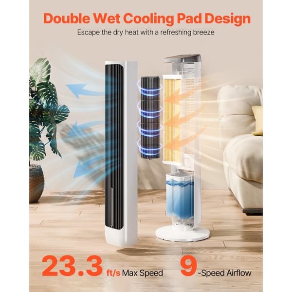40 Oscillerende Tårnventilator, 24H Timer, 23,3ft/s Hastighed, med fjernbetjening