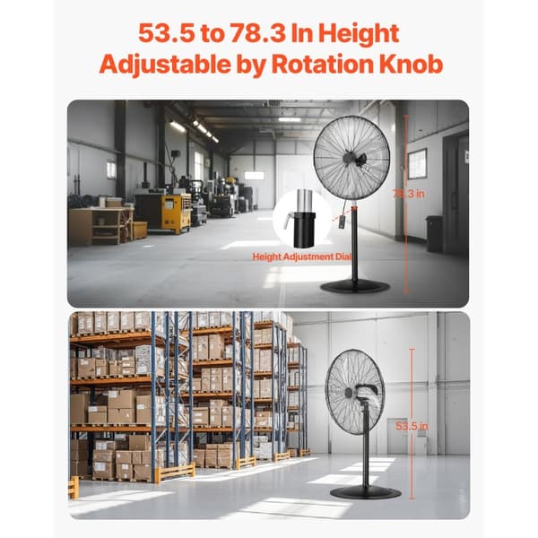 30 Industriel Piedestalventilator, 3-Hastigheds Oscillerende Blæser, Højdejusterbar, Kraftfuld Køling