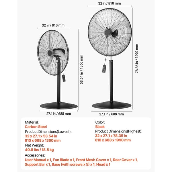 30 Industriel Piedestalventilator, 3-Hastigheds Oscillerende Blæser, Højdejusterbar, Kraftfuld Køling