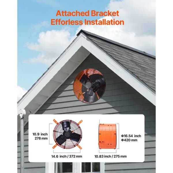 Gable Mount Fan 16 tum, 2940 CFM vindfläkt för vind, med justerbar termostat