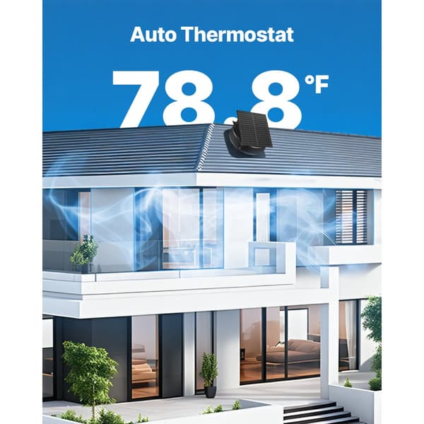 Aurinkokattoinen ullakon poistopuhallin 35W, Älytermostaatti, Harjaton moottori, Energiaystävällinen, Helppo asennus