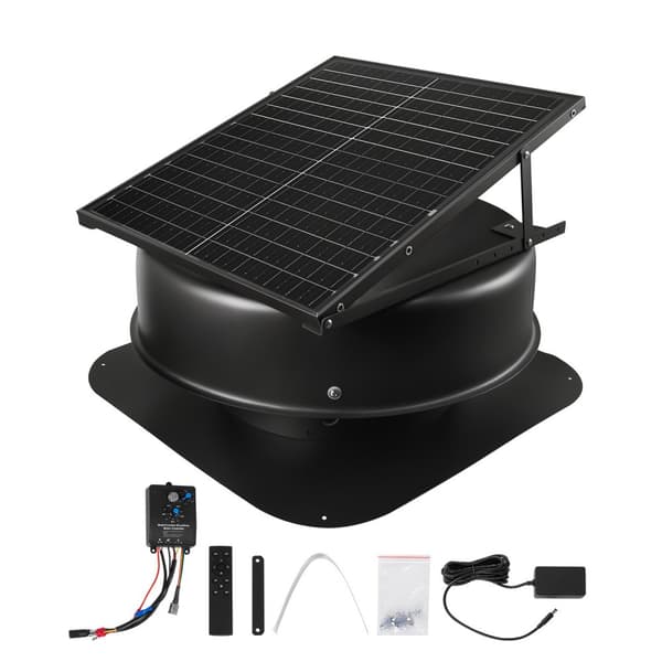 Solartakfläkt för vind, Avgasfläkt 50W, med smart termostat och fjärrkontroll