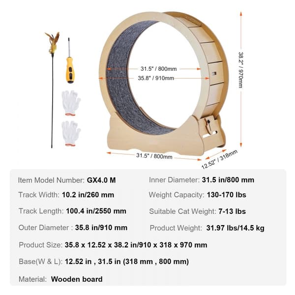 Stort Kattetræningshjul, Løbebånd til Katte, 91 cm Diameter, Motion for Husdyr, Stabil Konstruktion
