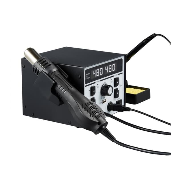 2-in-1 Kuumailmakolvi & Juotosasema, 820W, 5V USB-latausportti, Nopea Lämmitys, Digitaalinen Lämpötilansäätö