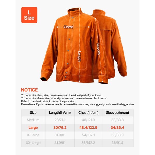 Flammesikker Svejsejakke, Heavy Duty Læder, Størrelse L, Høj Sikkerhed, Robust Holdbarhed
