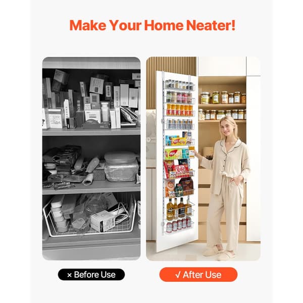 Pantry Organizer 10-nivå, över dörren hängande förvaringsställ, justerbar