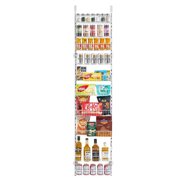 Pantry Organizer 10-nivå, över dörren hängande förvaringsställ, justerbar