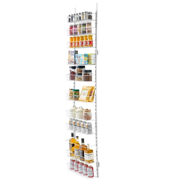 Pantry Organizer 10-nivå, över dörren hängande förvaringsställ, justerbar
