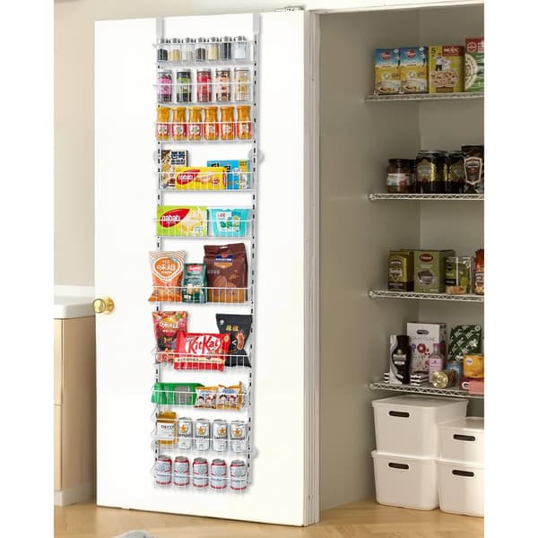 Pantry Organizer 10-nivå, över dörren hängande förvaringsställ, justerbar