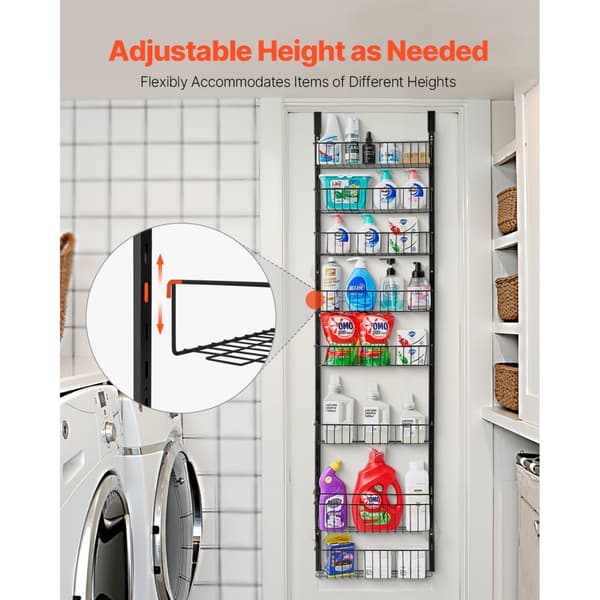 8-vånings Pantry Organizer, över dörren hängande förvaringsställ, justerbar höjd