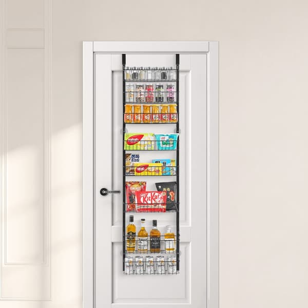 8-vånings Pantry Organizer, över dörren hängande förvaringsställ, justerbar höjd
