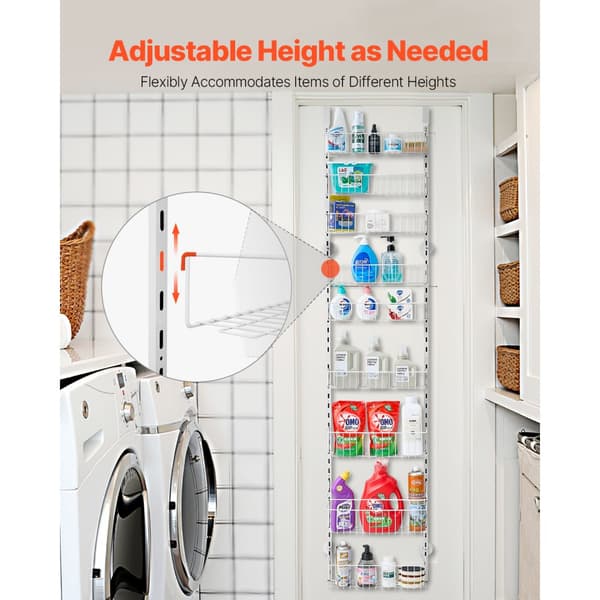 9-vånings Pantry Organizer, Över Dörren Hängande Förvaringsställ, Justerbar Höjd