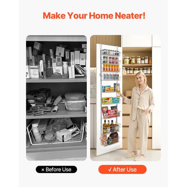 9-vånings Pantry Organizer, Över Dörren Hängande Förvaringsställ, Justerbar Höjd