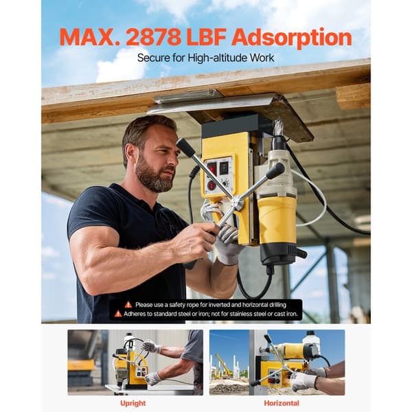 Magnetisk boremaskine 1400W, 2878 lbf Mag model, 2 i borediameter, 6 bits, gul farve
