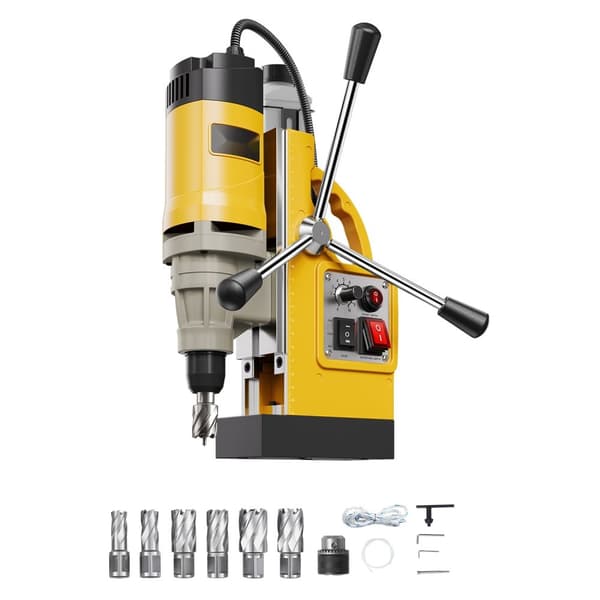 Magnetisk boremaskine 1400W, 2878 lbf Mag model, 2 i borediameter, 6 bits, gul farve