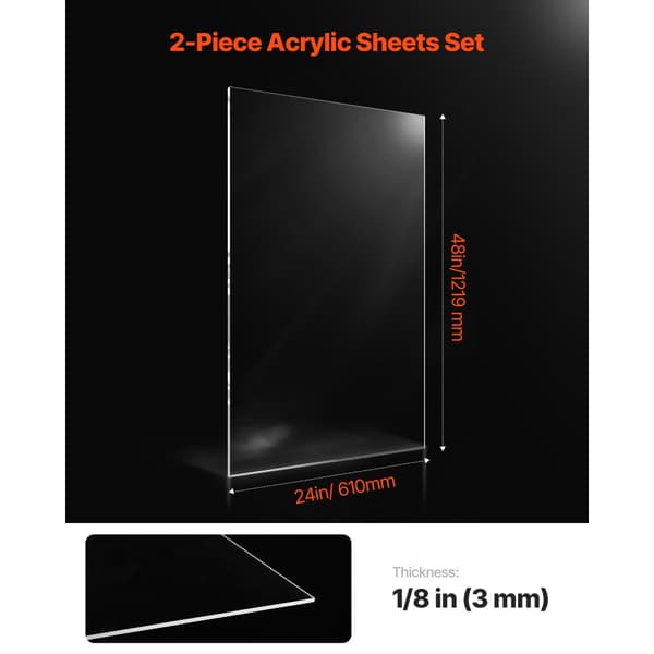 2-pak Plexiglas Akrylplader, 24x48 Plastplader, 1/8 Tomme Tykke, Lette at Skære og Bearbejde
