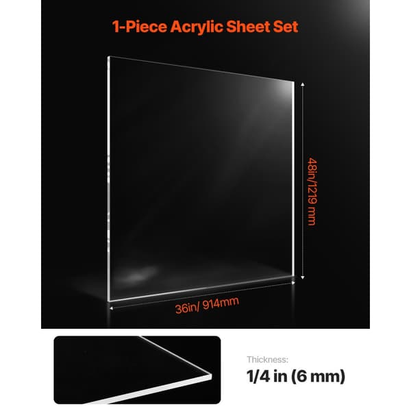 1-pak Plexiglas Akrylplader, 36x48 tommer, 1/4 tomme tyk, Velegnet til Håndværk og DIY projekter